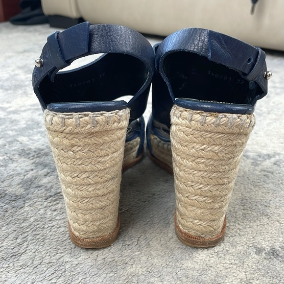 Balenciaga Navy Blue Leather Espadrille Wedge Sandals Sz 39 - Picture 6 of 16